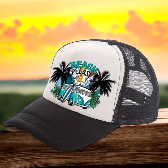 Beach Please Trucker Hat-Black-Lightweight & Adjustable- New! Stylish - Picture 1 of 4
